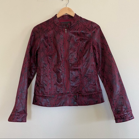Anthropologie Sanctuary Denim  Womens‎ Red Snakeskin Moto Jacket Size S - Picture 1 of 11